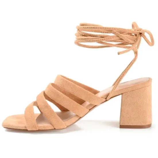 Journee Collection Womens Sevyn Open Square Toe Block Heel Sandals Tan 10 image {1}