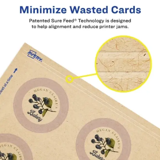 Avery Printable Round Business Cards with Sure Feed Technology, 2" Diameter, Kraft Brown Cardstock, Print-to-the-Edge, Laser/Inkjet Cards, 120 Total image {3}
