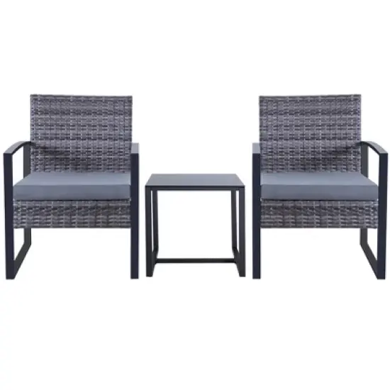 JUJABU 3 Piece Gray Wicker Outdoor Furniture Set with Cushions and Coffee Table image {11}