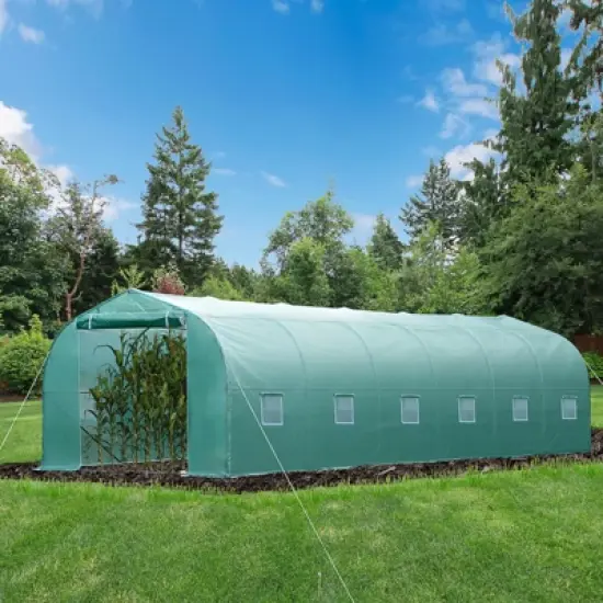 Outsunny 26' x 10' x 7' Walk-In Greenhouse Tunnel, Large Gardening Plant Hot House with 12 Windows and Zipper Doors for Backyard image {2}