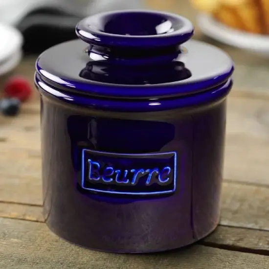 Butter Bell&reg; Crock &ndash; Caf&eacute; Retro Cobalt Blue Ceramic Butter Keeper, Glossy Vintage-Style Butter Dish for Spreadable Butter image {2}