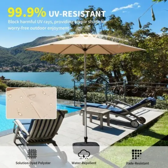 Syemin Outdoor Patio Umbrella with 6 Sturdy Ribs Push Button Tilt and Crank Waterproof UV-Resistant Uitable for Garden, Beige, 90"*90"*86.64" image {2}