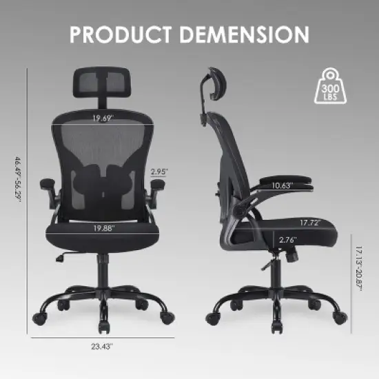 GlasFlength Task and Office Chairs with Support Armrest，Ergonomic, Adjustable，Computer Chair and Gaming Chair, Black, 23.43"*17.72"*56.29" image {1}