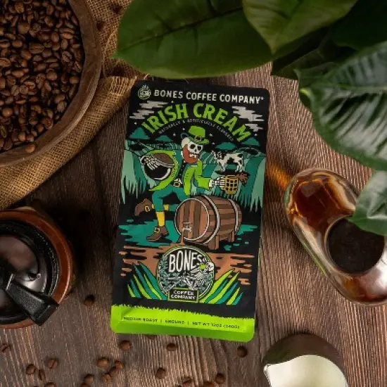 Bones Coffee Company Irish Cream Ground Coffee Beans Nutty Flavor 12 oz Medium Roast (Ground) image {2}