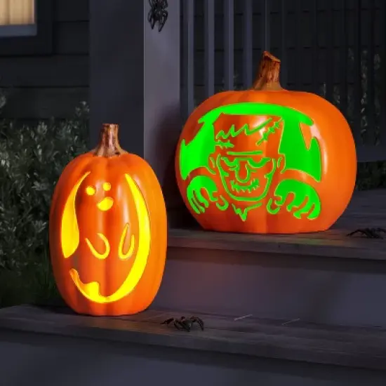 16.5" Lit Pumpkin Halloween Decorative Prop with Timer - Hyde and EEK! Boutique&trade; image {1}