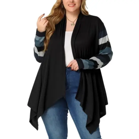 Agnes Orinda Women's Plus Size Outerwear Asymmetric Colorblock Open Front Knit Cardigan image {10}