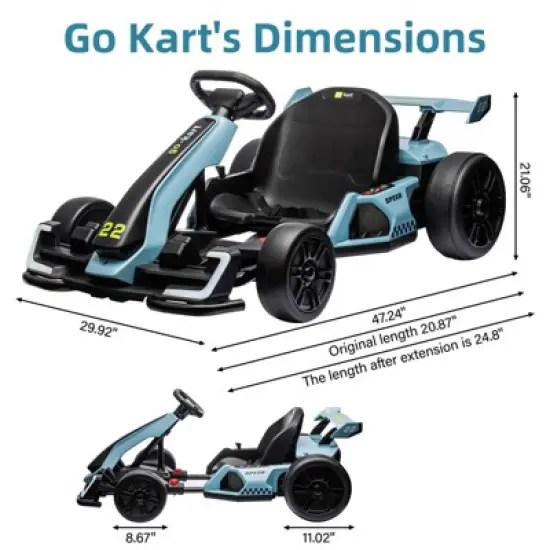 Go Karts for Kids, 24V Electric Go Kart with 2 * 150W Powerful Motors,8mph, 110lbs,W/Button Start,Lights,Safety Belt, Music image {1}