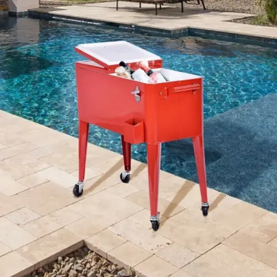 Costway Red Outdoor Patio 80 Quart Cooler Cart Ice Beer Beverage Chest Party Portable image {5}