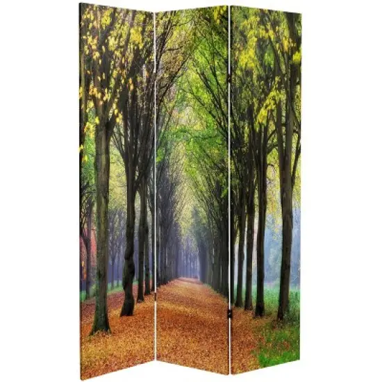 6" Double Sided Autumn Footpath Canvas Room Divider Green - Oriental Furniture image {1}