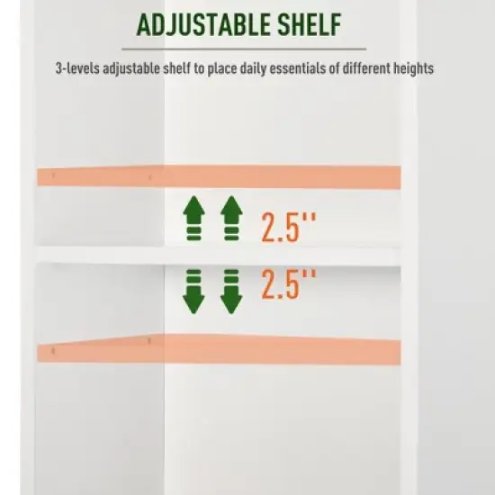 HOMCOM Tall Bathroom Storage Cabinet/Freestanding Linen Tower with 3-Tier Open Adjustable Shelf and Cupboard, White image {6}