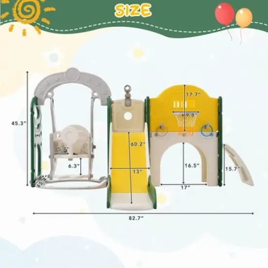 Kids and Swing Set, Toddler Freestanding Playset with Basketball Hoop, Climbing Frame and Telescope, Playground Birthday Gifts for Boys Girls image {1}