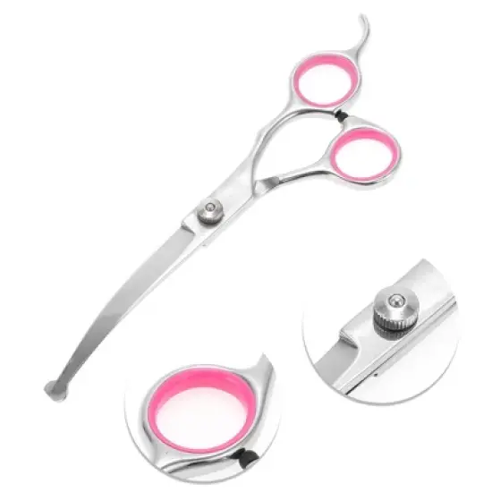 Unique Bargains Round Head Dog Grooming Scissors 6 Inches Silver Tone Pink 1 Pc image {2}