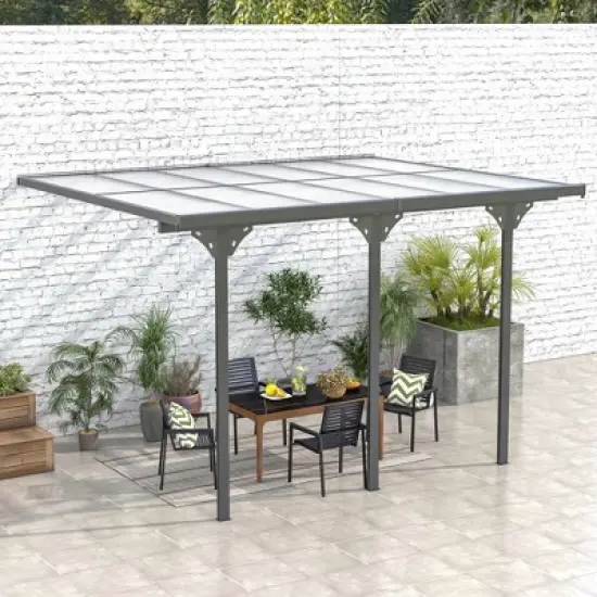 Outsunny Outdoor Polycarbonate Pergola, Transparent UV Blocking Awning, Hardtop Deck Gazebo w/ Adjustable Posts, Aluminum, Gray image {1}