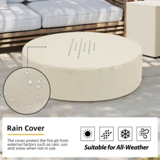 UPHA 42-inch Outdoor Round Magnesium Oxide Fire Pit Table Propane with Tank Cover and Wind Guard image {7}