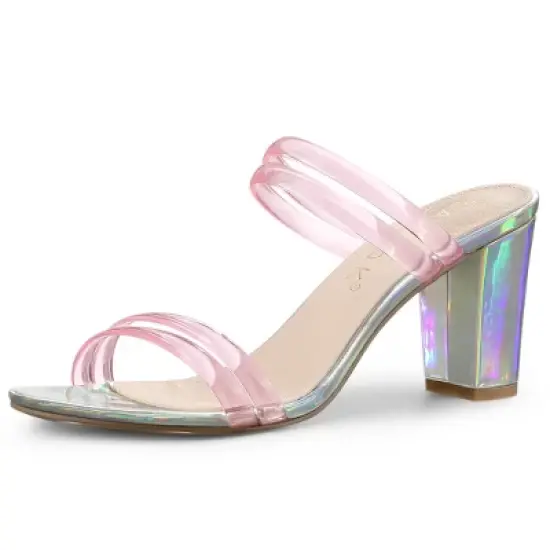 Allegra K Women's Clear Strappy Slide Mule Block Heel Sandal image {10}