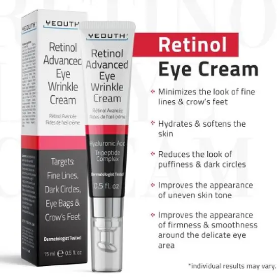 YEOUTH Retinol Eye Cream with Hyaluronic Acid and Tripeptides &ndash; 0.5 oz image {9}