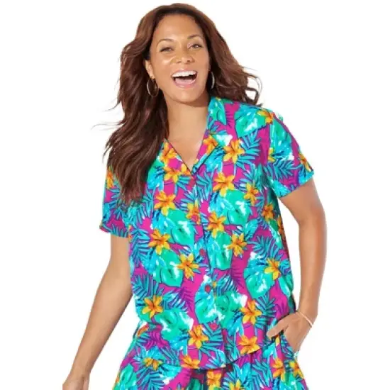 Swimsuits for All Women&rsquo;s Plus Size Button Front Beach Shirt image {1}
