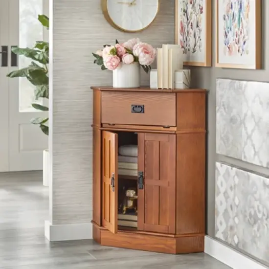Mission 2 Door 1 Drawer Corner Storage Cabinet Oak - Buylateral image {2}