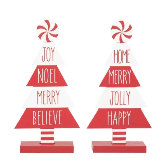 Transpac MDF Peppermint Tree Decor Set of 2 Christmas Home Decorations for Festive Holiday Cheer image {1}
