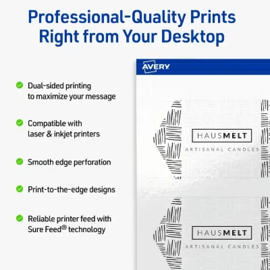 Avery Printable Geo Business Cards, Sure Feed Technology, 2" x 3-1/2", Glossy White Cardstock, Print-to-The-Edge, Laser/Inkjet Printable, 80 Total image {1}