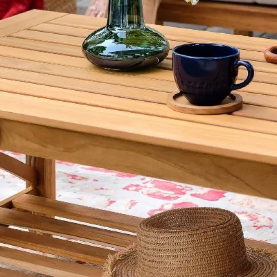 Cambridge Casual 5pc Carmel Teak Wood Outdoor Patio Conversation Set with Tan Cushions image {7}