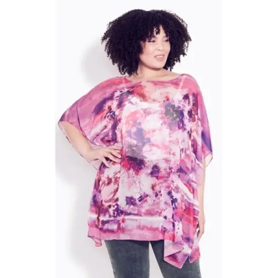 Women's Plus Size Watercolor Poncho  - Purple Watercolor | AVENUE image {3}