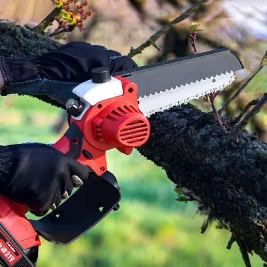 Gardenjoy Cordless Mini Chainsaw - 6 Inch - 21V with 2 Batteries & 2 Chains - Safety Lock & Auto Oiler image {11}