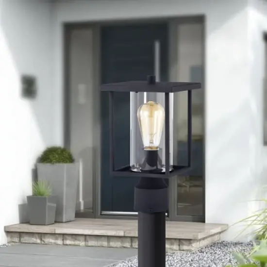 C Cattleya 1-Light 7 in. Black Outdoor Post Light with Clear Glass image {4}