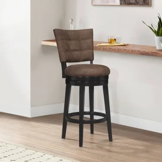 30" Kaede Wood and Upholstered Swivel Barstool Black/Chestnut - Hillsdale Furniture image {7}