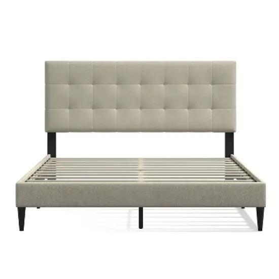 Glenwillow Home Kaya Upholstered Platform Bed, Buttonless Tufting, Mattress Foundation, Wood Slat Support, No Box Spring Needed, Beige, Queen image {2}