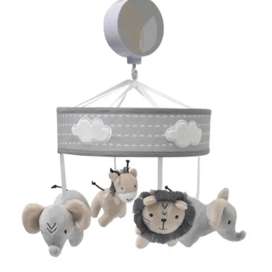 Lambs & Ivy Jungle Safari Musical Baby Crib Mobile - Gray, Beige, White, Animals image {1}