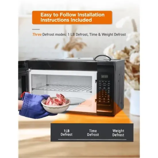 Commercial Chef 1.7 Cu. Ft. Over-The-Range Microwave Oven, 10 Power Levels, 300 CFM Hidden Vent Hood Fan, Touch Controls, 10 Preset Options, Black image {4}