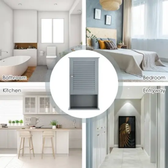 Costway Bathroom Wall Mount Storage Cabinet Single Door w/Height Adjustable Shelf Grey image {6}