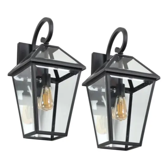 Gulches Outdoor Wall Lights - 10"-21" Modern & Vintage Black Lanterns with Clear Glass for Porch, Garden, Patio, and Entryway image {12}