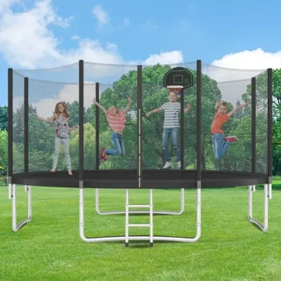 Kids' Trampoline with Safety Net, Basketball Hoop and Ladder - ModernLuxe image {9}
