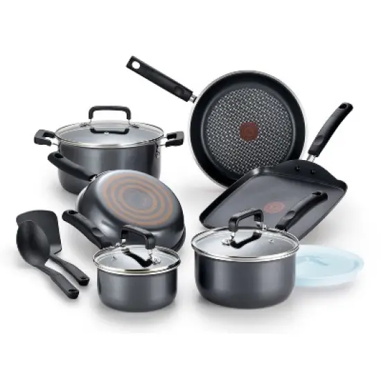 T-fal 12pc Signature Titanium Nonstick Cookware Set Dark Gray: Safe Nonstick, Tempered Glass Lids, Oven-Safe, Ergonomic Handles image {10}