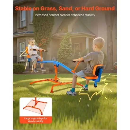 VEVOR Kids Seesaw, 300 lbs Load Capacity, Sit and Spin Teeter Totter, Swiveling 360 Degrees Rotating for Children Aged 3+, Orange&Blue image {6}