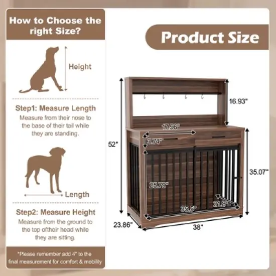 APRILSOUL 38" Dog Crate Furniture, Heavy Duty Cage Table, 2 Storage Drawers, Shelves, Sliding Door Side End Table, Indoor Dogs&pound;&not;Brown image {4}