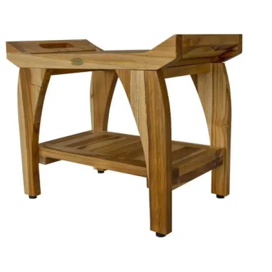 EcoDecors&reg; Tranquility&reg; 24" Teak Wood Shower Bench with Shelf and LiftAide&reg; Arms in EarthyTeak Finish - Target Plus Natural 24"L x 14"D x 19"H image {3}