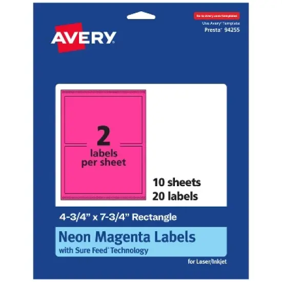 Avery Neon Magenta Paper Labels, 4.75" x 7.75" Rectangle image {9}