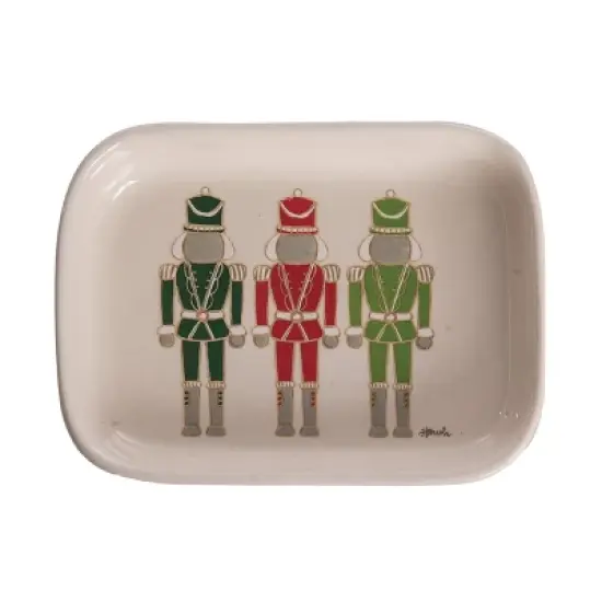 Transpac Ceramic Nutcracker Mini Dish Set of 2 Multicolor Serving Trays for Christmas Tabletop Decor and Gift Giving image {1}