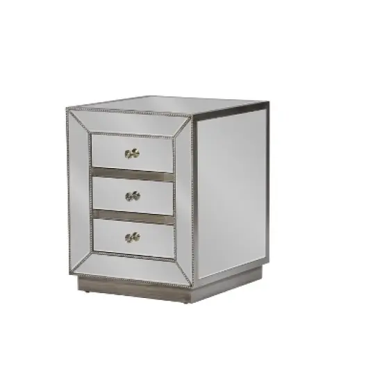 Currin Contemporary Mirror 3 Drawer Nightstand Silver - Baxton Studio image {1}