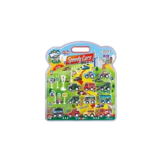 Insten 12 Pieces Pull Back and Go Race Cars with Road Signs, Toy Playset for Kids image {2}