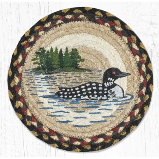 Earth Rugs Loon Patch Round Trivet &ndash; Rustic Cabin Kitchen Hot Pad 10"x10" image {3}