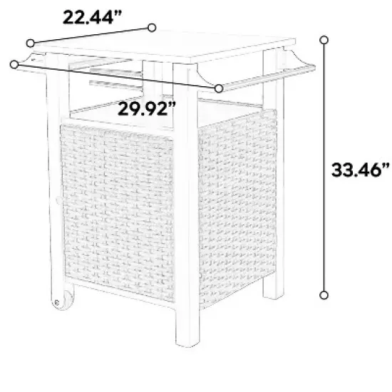 Outdoor Kitchen Wicker Island Rolling Cart & Storage Cabinet, Wheels and Stainless Steel Extended Table Top Brown image {10}