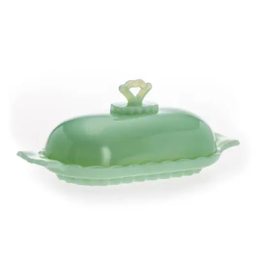 Mosser Glass Covered Butter Dish, 2 Piece Antique Vintage Style Opaque Glass Butter Keeper Plate image {1}