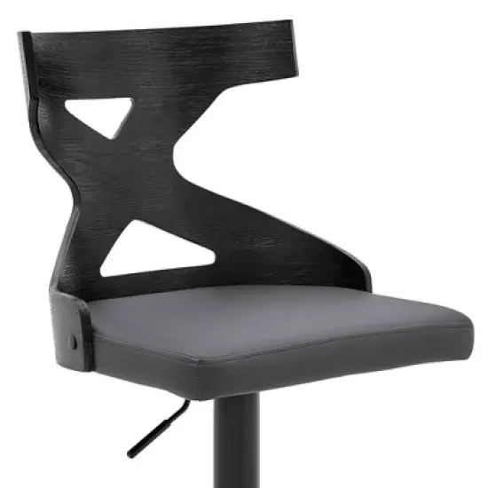Etienne Adjustable Barstool with Faux Leather with Metal Finish Black/Gray - Armen Living image {2}