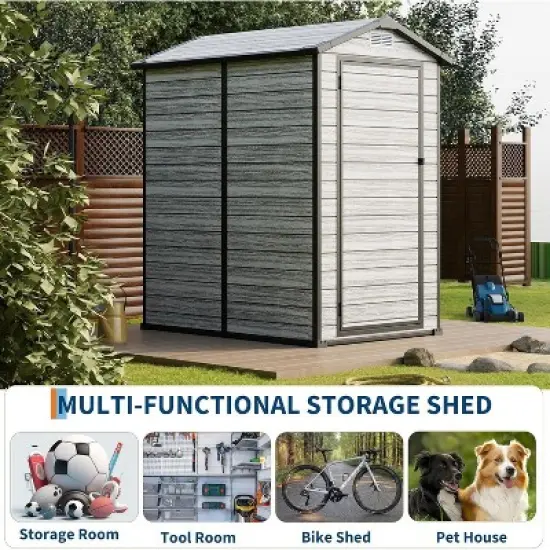 Acekool 6x4 FT Outdoor Resin Storage Shed, Lockable Double Doors, Window, Vent, Plastic Garden Shed image {5}