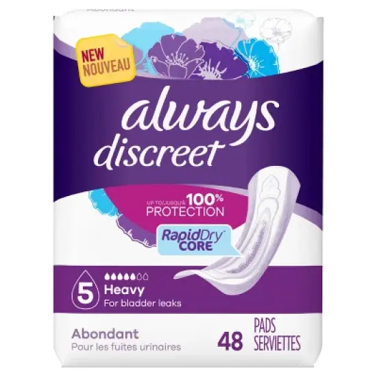 Always Discreet Incontinence and Postpartum Incontinence Pads - Heavy Absorbency - Regular Length - 48ct image {4}