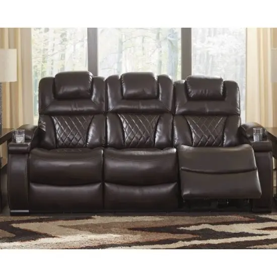 Warnerton Power Recliner Sofa with Adjustable Headrest Chocolate - Signature Design by Ashley image {1}